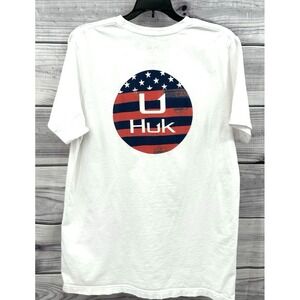 HUK FISHING USA STRONG SHORT SLEEVE T SHIRT  Men's Size Large WHITE - U HUK LOGO